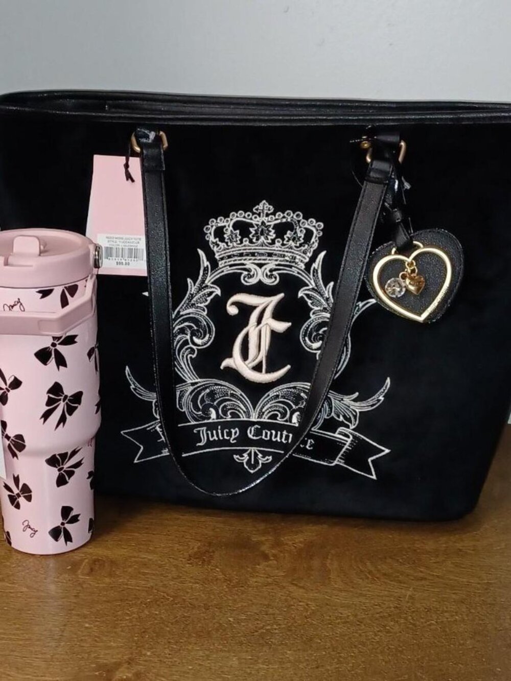 Y2K Juicy  couture pink purse with heart charm and rhinestones